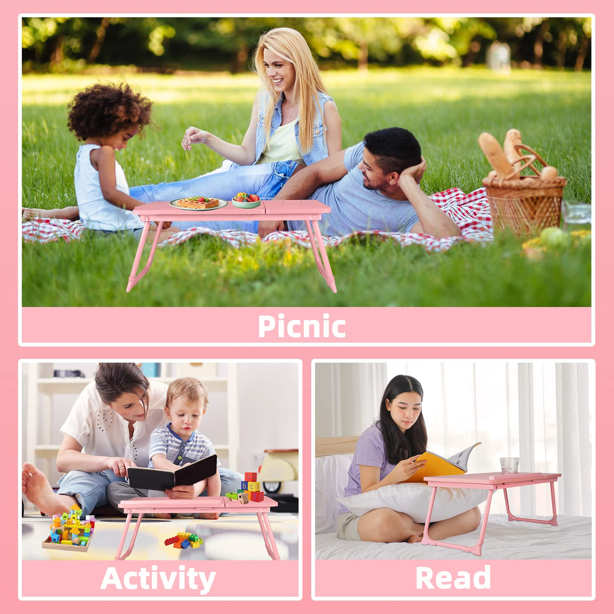 CloudTrip Laptop Desk for Bed or Couch, Lap Desk, Woking in Bed Desk, Home Office Desks, Breakfast Tray, Desk with Cup Holder, Watching Movies in Bed, Laptop Stand for Bed, Fordable Legs Desk (Pink)