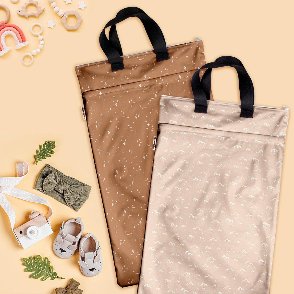 Mama Koala Reusable Hanging Wet Dry Bags for Baby Items, Cloth Diapers, Swimsuits, Travel, Gym Clothes, Beach, Pump Parts, Toiletries, Two Zippered Pockets, 2 Pack (W004L)
