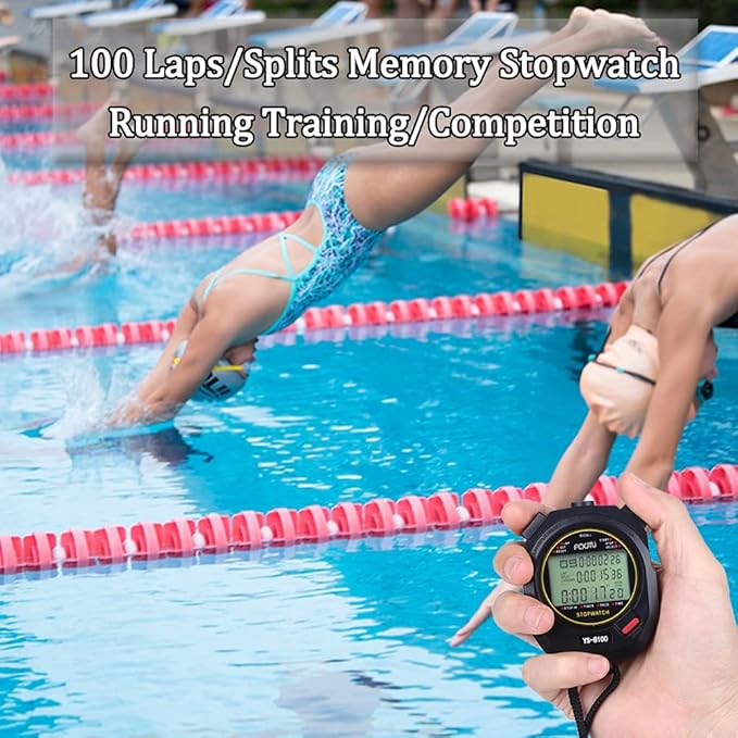 FCXJTU Digital Sports Stopwatch Timer 10/100 Lap Split Memory Stopwatch Calendar Alarm, Pace Mode with 3-Row Extra Large Screen Water Resistant Includes Battery, Lanyard for P.E Referee Coaches