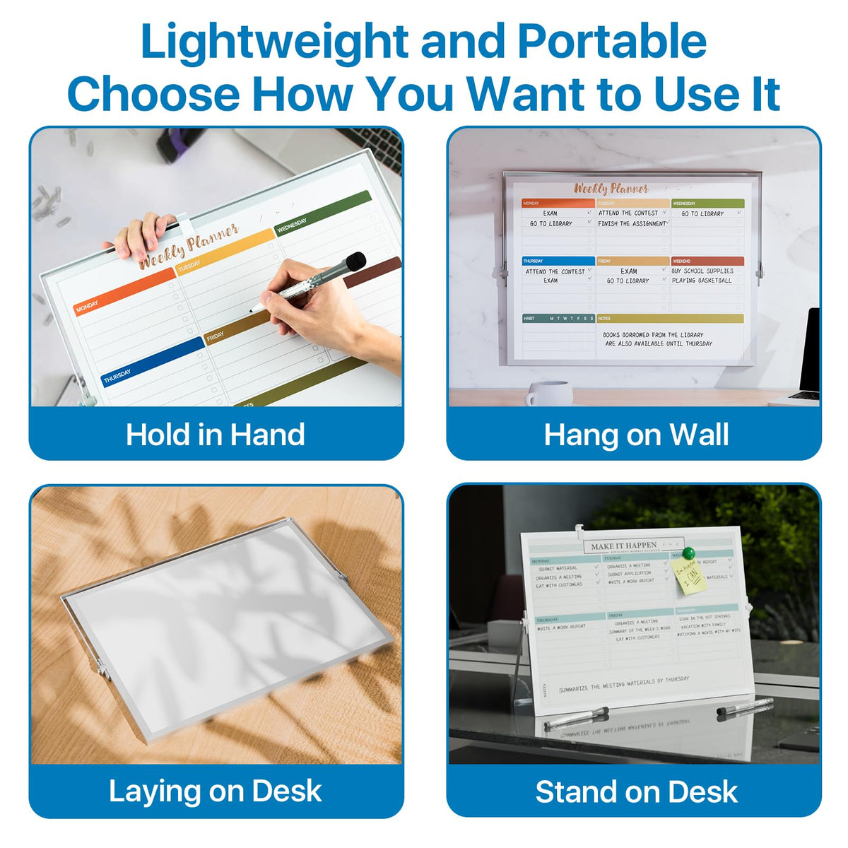 Marsrock Dry Erase White Board with Stand,Double-Sided Weekly Whiteboard 16"x12", 10 Markers, 6 Magnets, 1 Eraser, Portable Desktop Whiteboard for Planning,Weekly Schedule Board for School for Home
