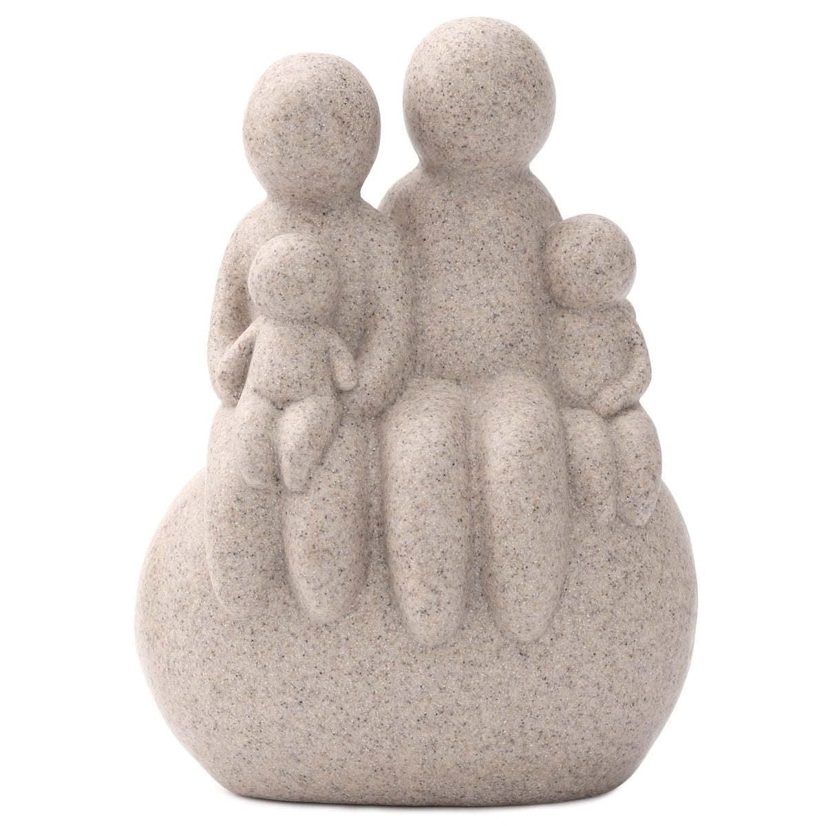 UDKKMK Family of Four Resin Statue, Parents and Kids Sitting on Rock Figurine, Home Decor for Shelf Table Office Bedroom, Gift for Mom Dad Or Wife (Sandstone)