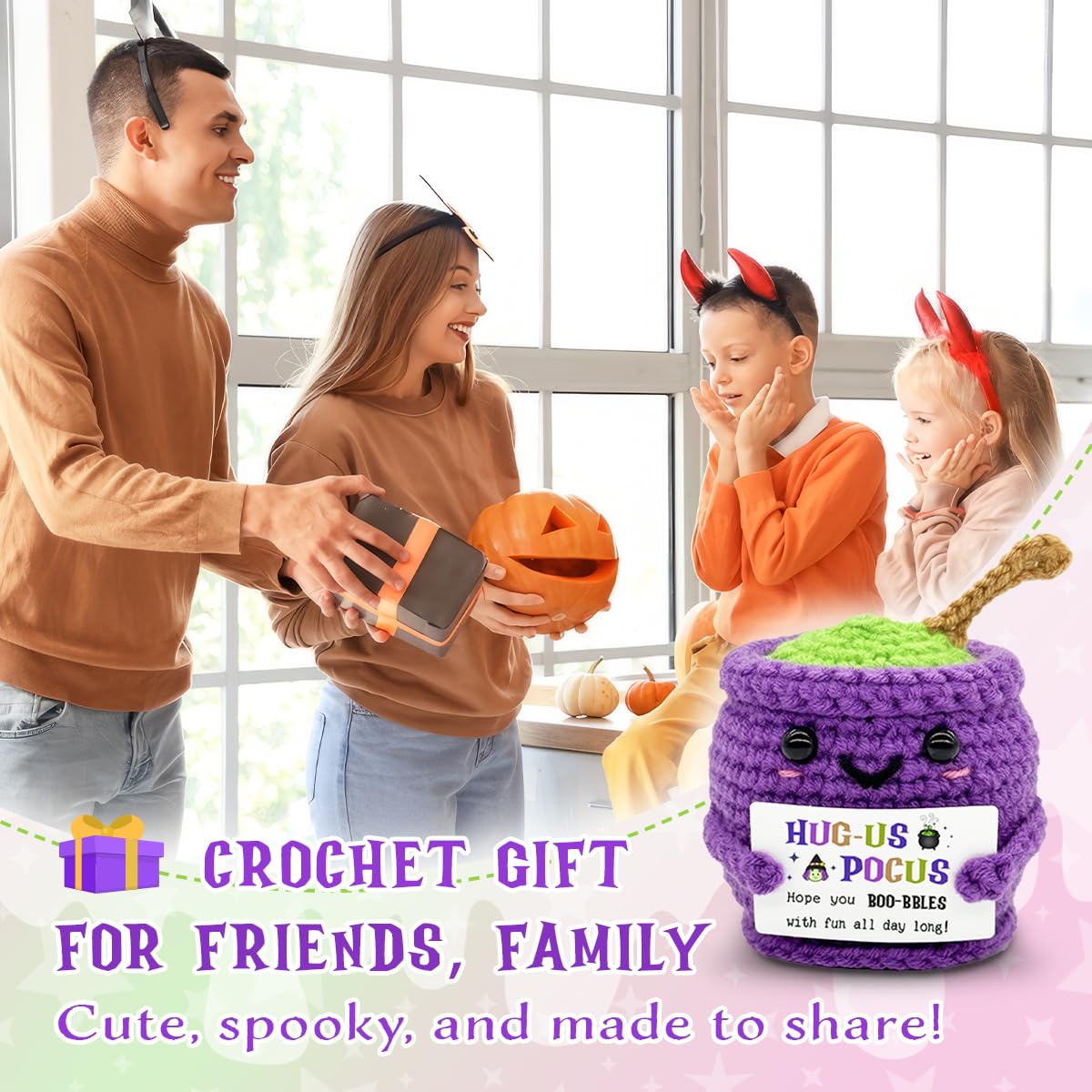 Veryhomy Halloween Positive Cauldron Pot Crochet – Emotional Insprirational Support Gifts for Women Men - Cheer Birthday Gifts for Friends Sister Dad Mom Coworker – Halloween Party Decor Crochet Gift