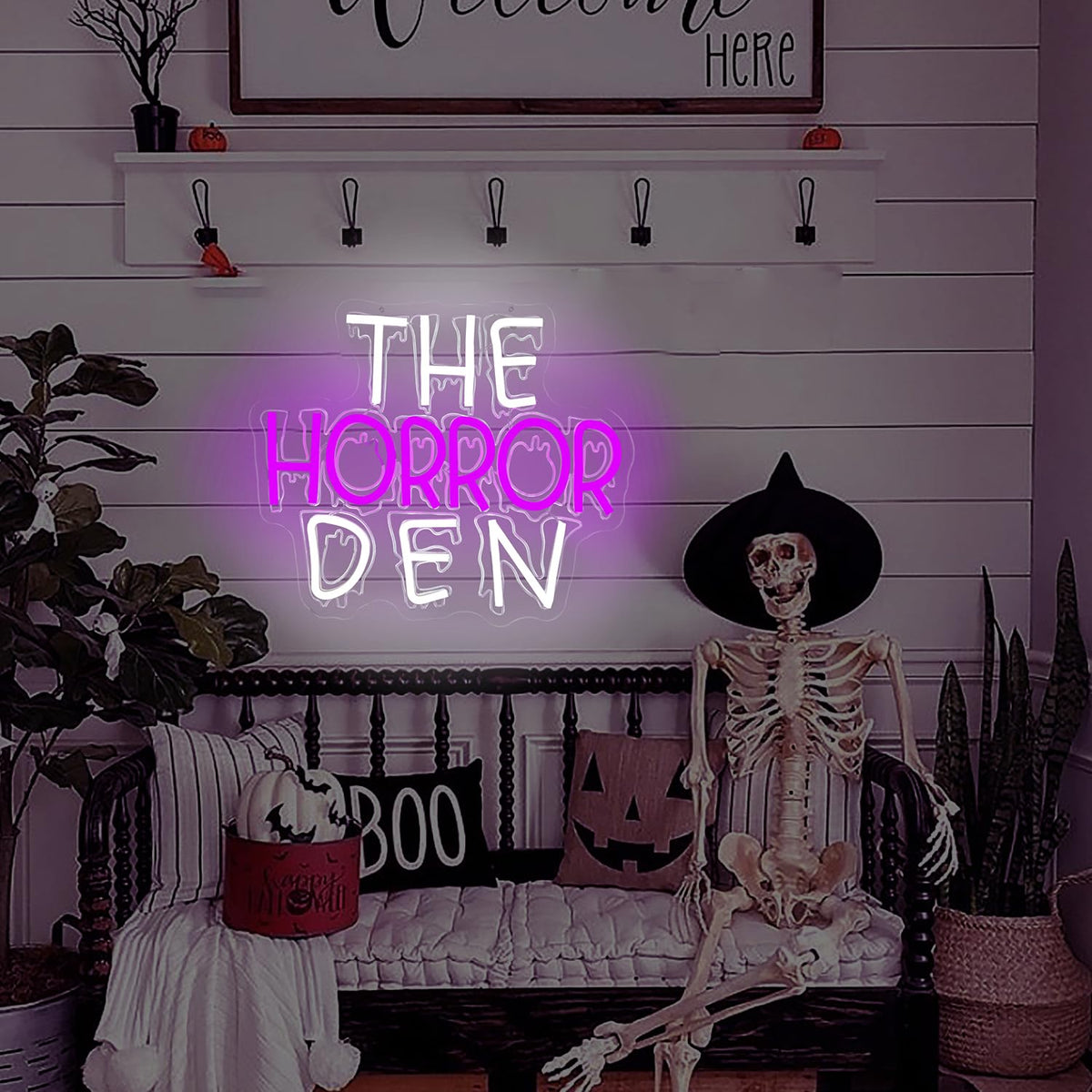 Jeanchrl The Horror Den Neon Sign Halloween Neon Lights for Teen Bedroom Horror LED Signs USB Powered Scary Neon Light Sign for Party Game Room Man Cave Spooky Neon Wall Art Unique Gift for Boys