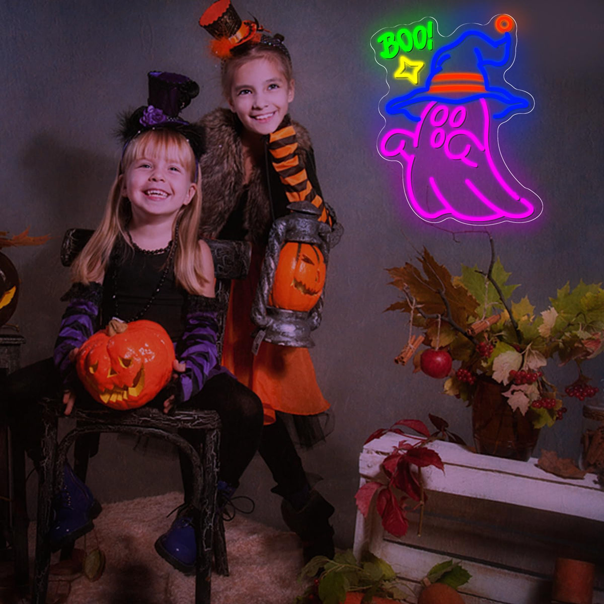 Boo Ghost Neon Sign, Cute Halloween LED Wall Light with Adjustable Brightness, Spooky Neon Decor for Kids Room, Horror Theme Bedroom, or Halloween Decor