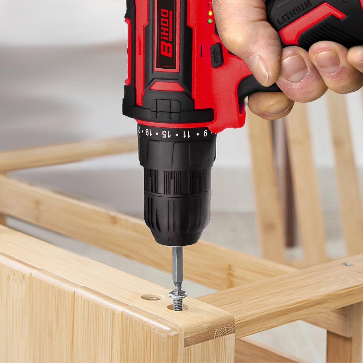 BIHOO Cordless Drill Set,20V Drill Driver with Battery and Charger,3/8-Inch Keyless Chuck, Variable Speed,with Drills Bits Set,Red