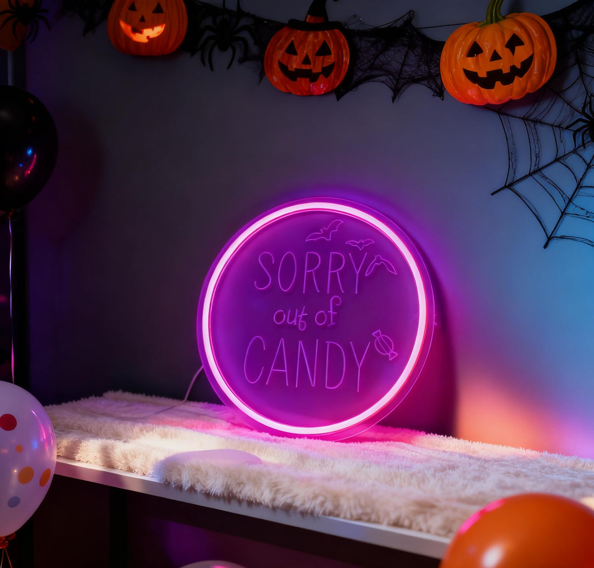 Sorry Out of Candy Neon Sign, Purple Halloween Theme Neon Light, Candy Store Home Party Wall Table Decor, USB Powered LED Decorative Light 12.8 x 12.8 In