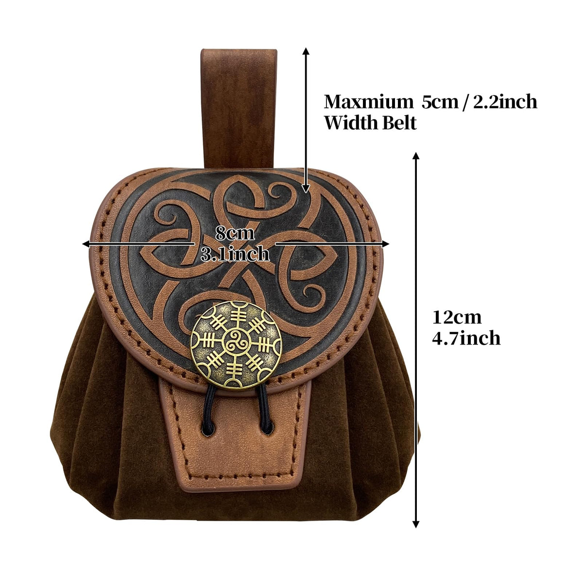 HiiFeuer Medieval Embossed Faux Leather Belt Pouch, Retro Renaissance Portable Belt Bag Coin Purse Dice Bag for LARP Ren Faire (Brown B)