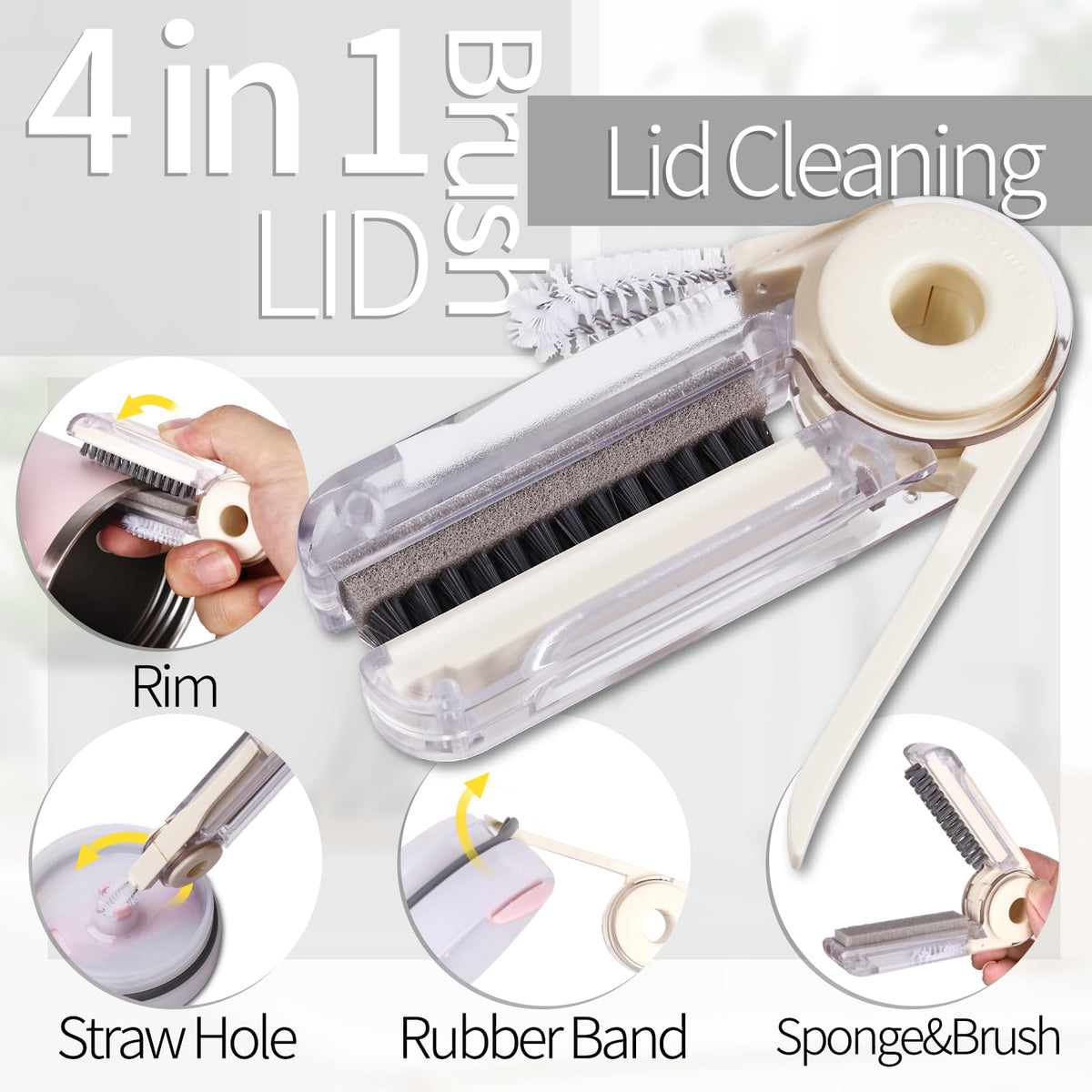 Bottle Brush Set 4 Pack - 15 Inch Long Handle Bottle Brush Cleaner with Stainless Steel Shaft, Straw Cleaner Brush and Lid Brush for Bottles, Thermos, Glasswares, Mugs, Cups, Tumblers