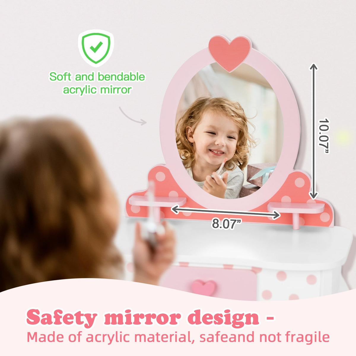 OOOK Kids Vanity Set,Table & Chair Vanity Set with Mirror(Includes 15 pcs Multiple Make up Accessories, Makeup Dressing Table with Storage Drawer, Pink