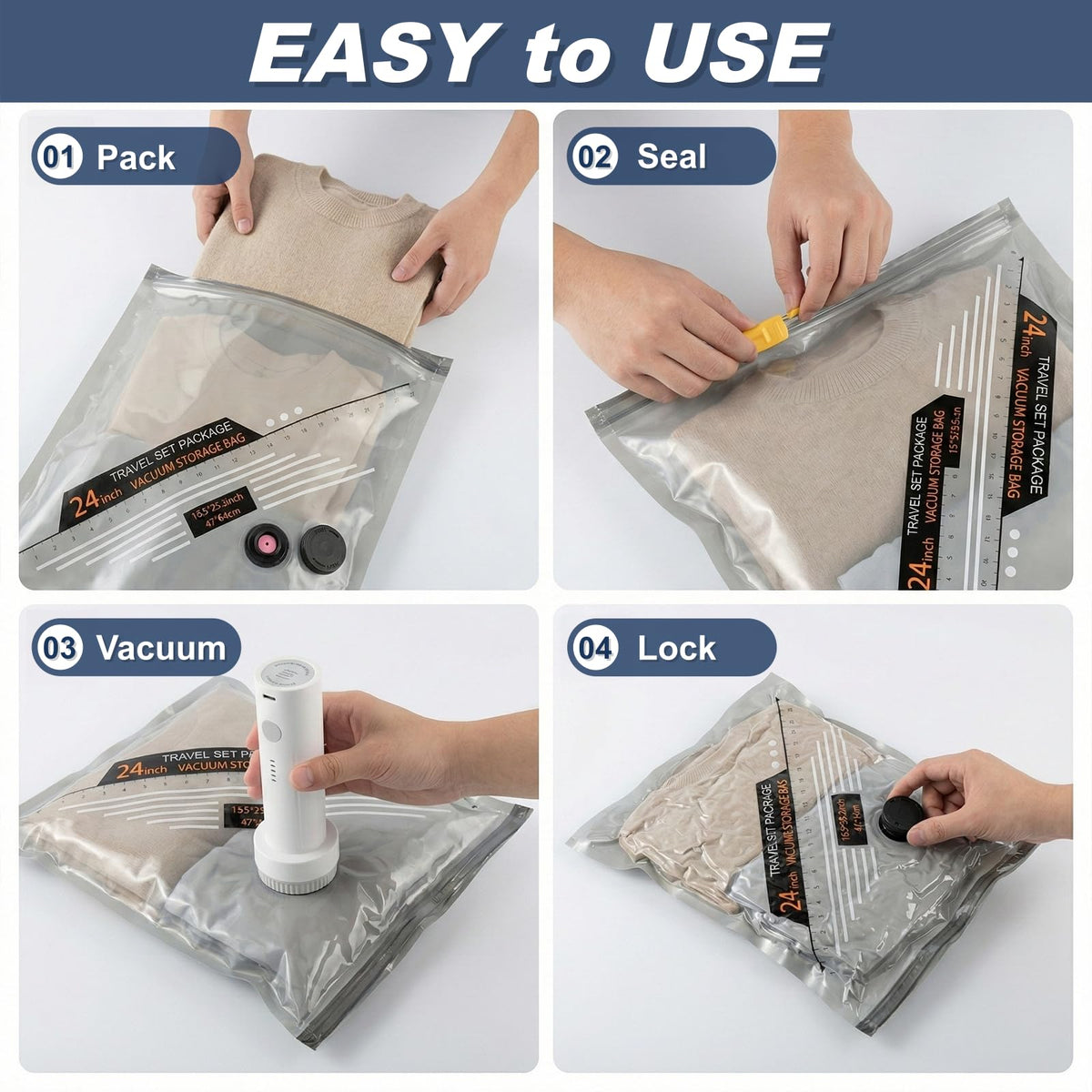 20 Pack Luggage Suction Packing Vacuum Seal Bags for Clothing Travel Vacuum Bags with Rechargeable Electric Pump,Compression Bags for Travel,Space Vacuum Storage Bags for Clothes