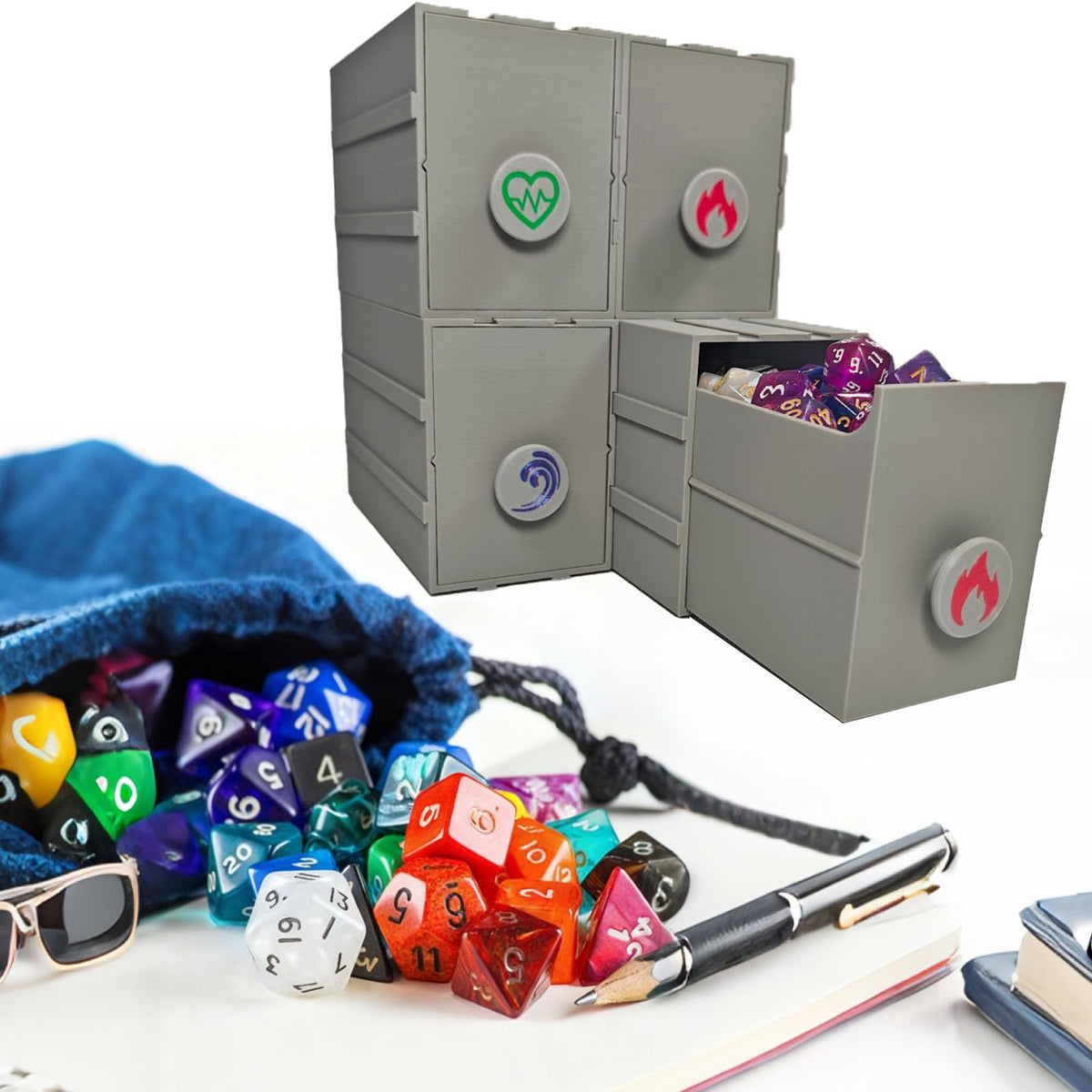 TCGADVN DND Dice Storage Box - Pull-out Storage Mimic Chest Dice Box ,for 180 Dice, Modular Integration, Can Be Assembled Freely, Protective Novelty Dice Holder for Tabletop Dice(4pcs