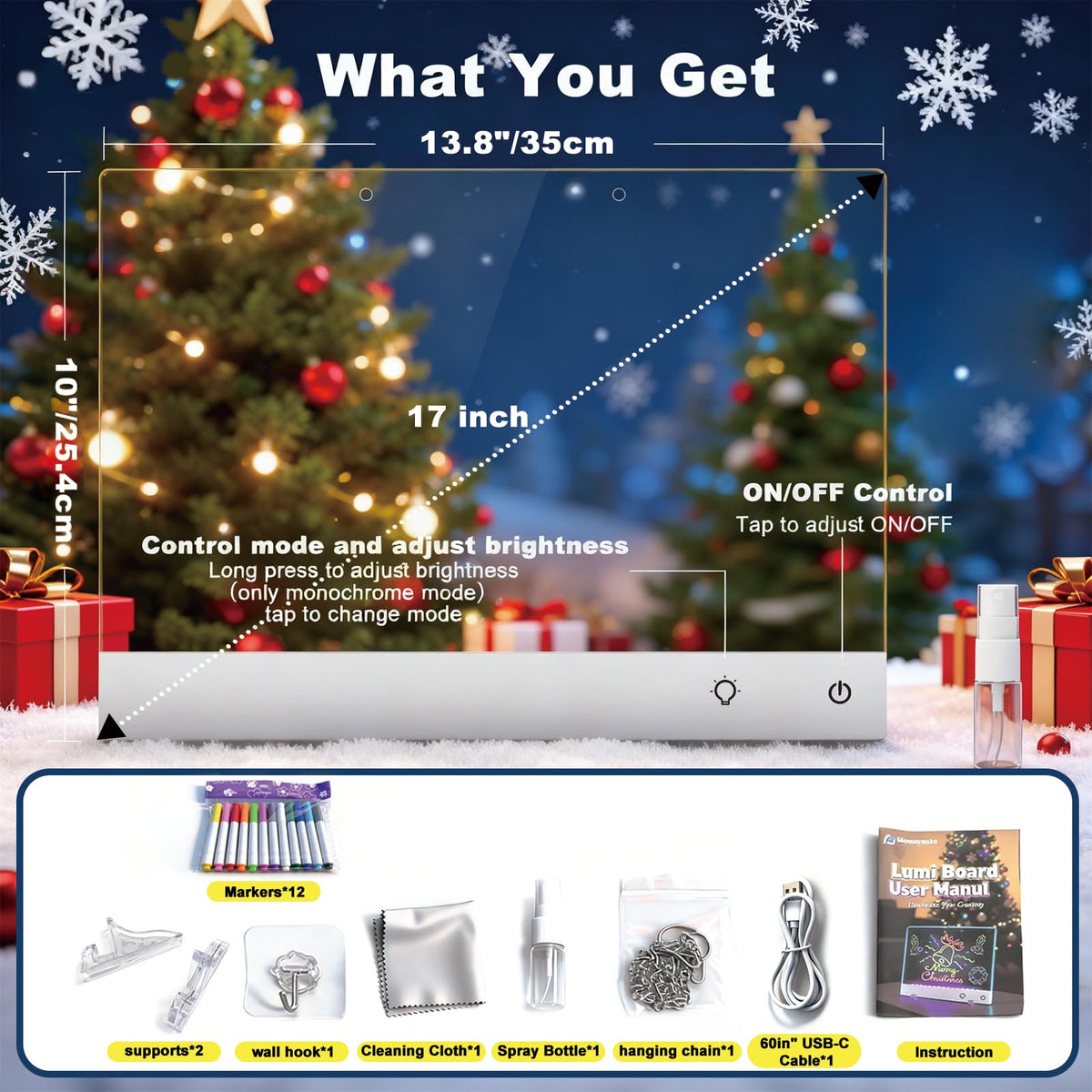 Led Drawing Board with 13 Light Effects, 17" Rechargeable Glow Doodle LED Note Board with Colors, Neon Light Up Drawing Tablet Gifts for Kids for Education Birthday Christmas Gift Ideas