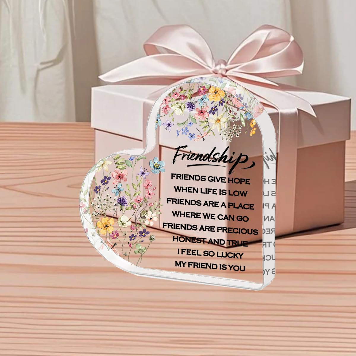 Friendship Gifts for Women, 0.5 Thickness Acrylic Heart Plaque - Best Friend Birthday Gift for Her, Sister Work Bestie Gifts, Thanksgiving & Cheer Up Decorative Sign Keepsake