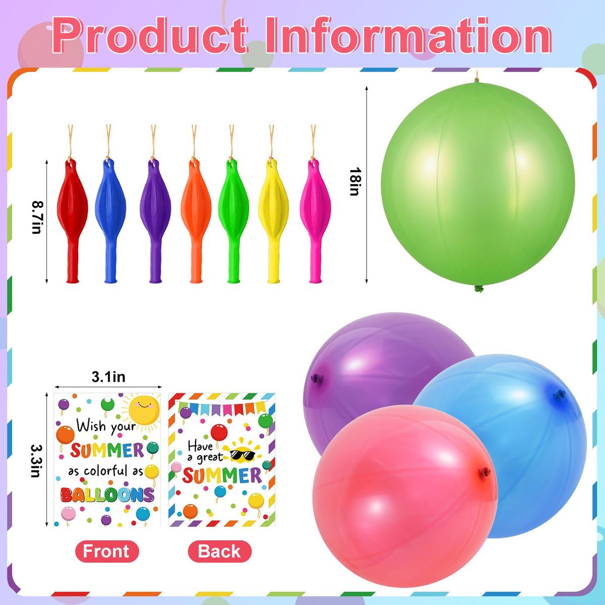 28 Sets End of Year Student Gifts from Teacher, 18 Inch Punch Balloons with Summer Greeting Cards, Summer Gifts for Classroom School Student End of Year Graduation Gifts Bulk