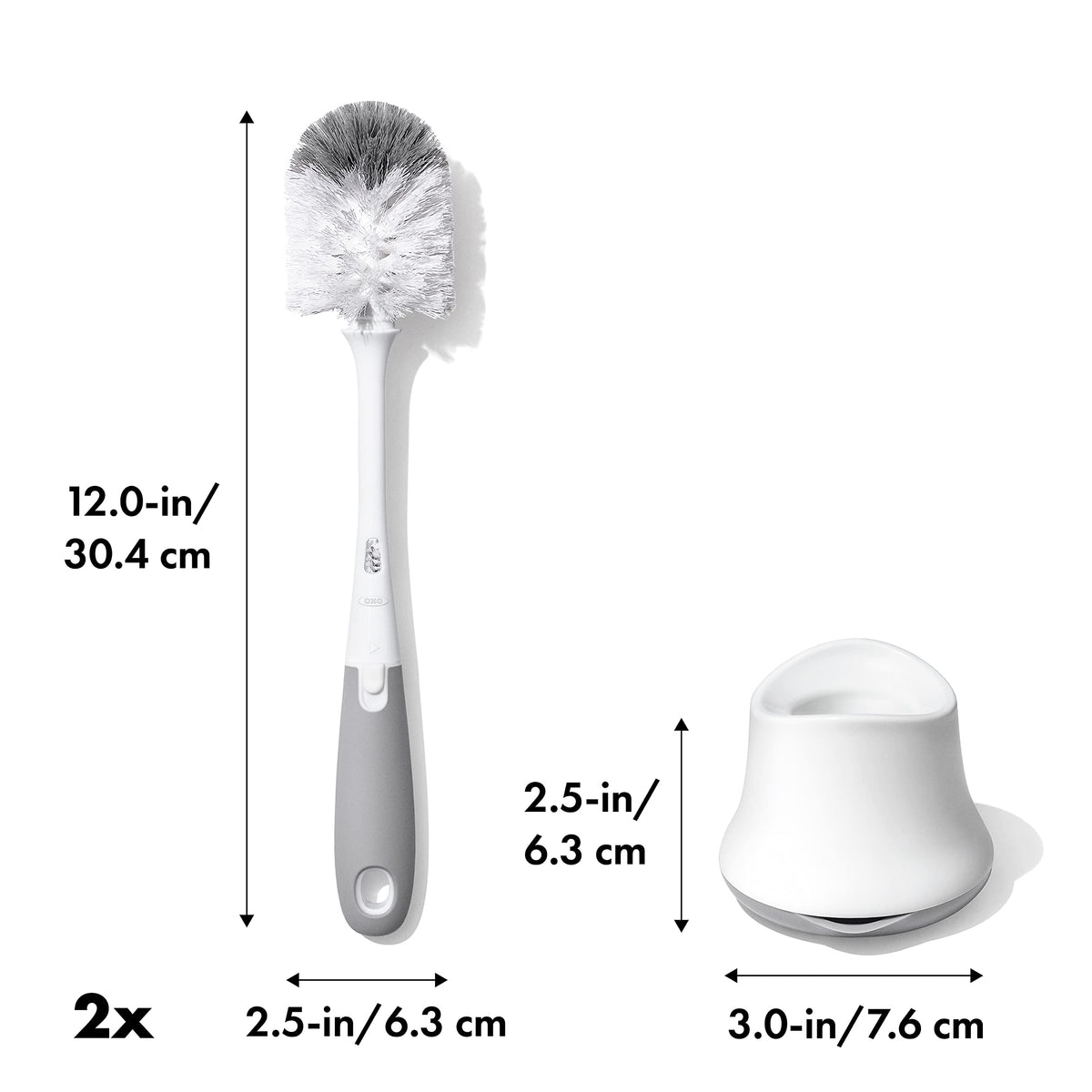 OXO Tot Bottle Brush with Nipple Cleaner and Stand – Gray, 2-Pack