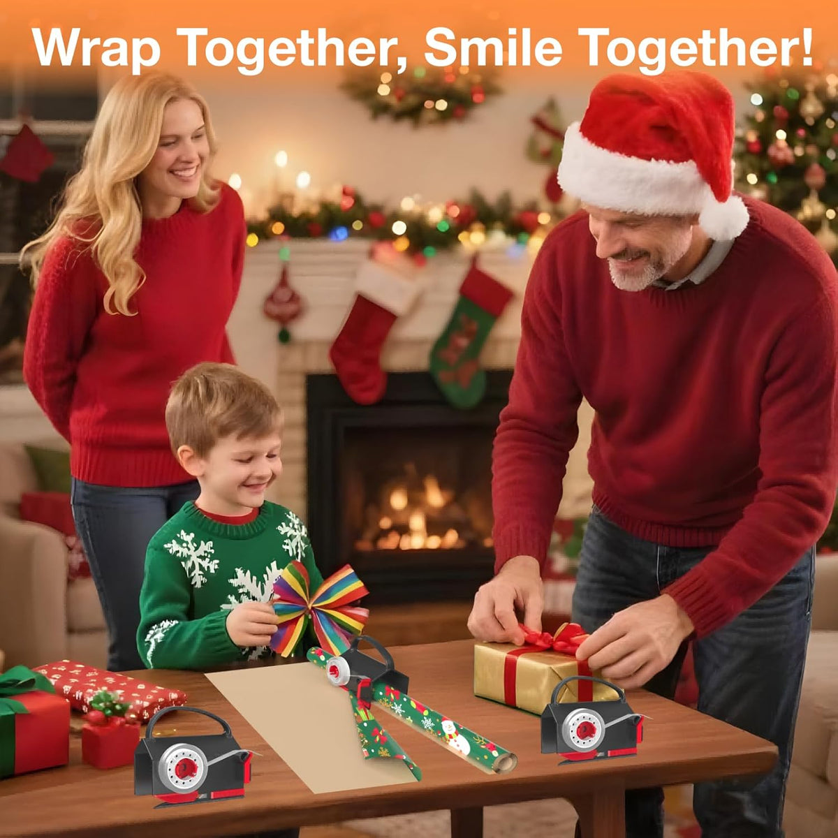 Wraprocut Wrapping Paper Cutter & Tape Dispenser - 2-Pack with 4 Tapes for Easy Holiday Gift Wrapping