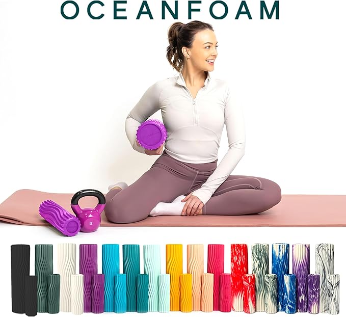 Oceanfoam Ripple Travel Foam Roller (11" x 3.35") Firm Mini Foam Roller for Physical Therapy, Deep Tissue Massage, Back Pain - High Density, Ergonomic Wave Textured - Yoga, Pilates, Exercise (Magenta)
