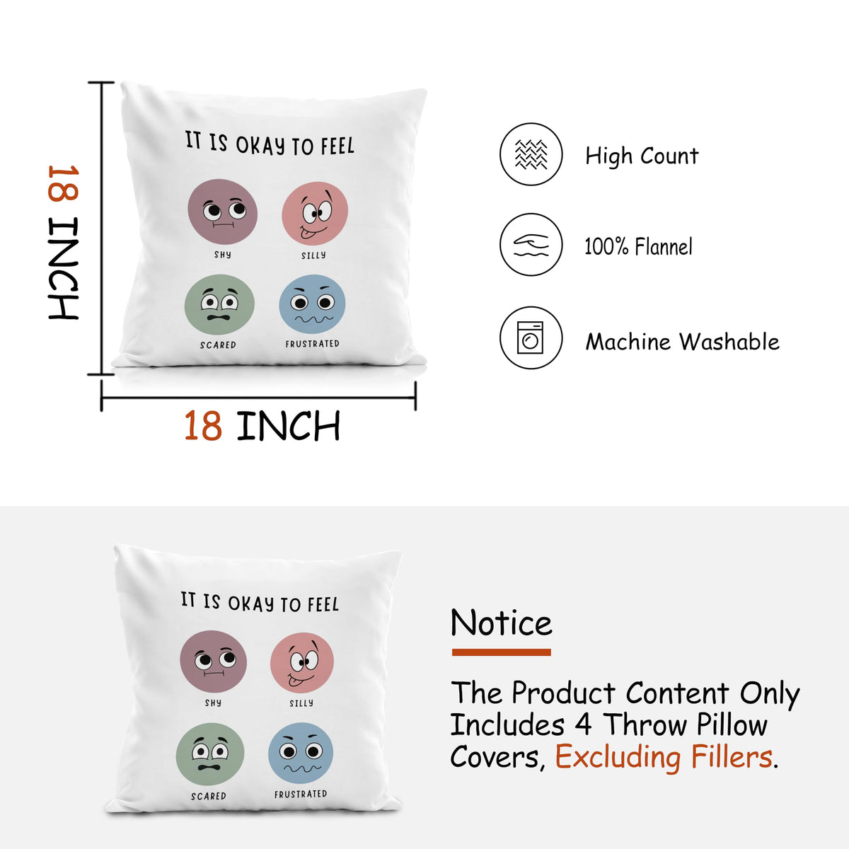 Nogrit Counseling Office Must Haves Pink Pillow Cover, Calming Corner, Mental Health Pillowcase Decor for Home Kids,Mental Health Counselor Gifts, Calming Corner Pillow Covers 18X18 Set of 4
