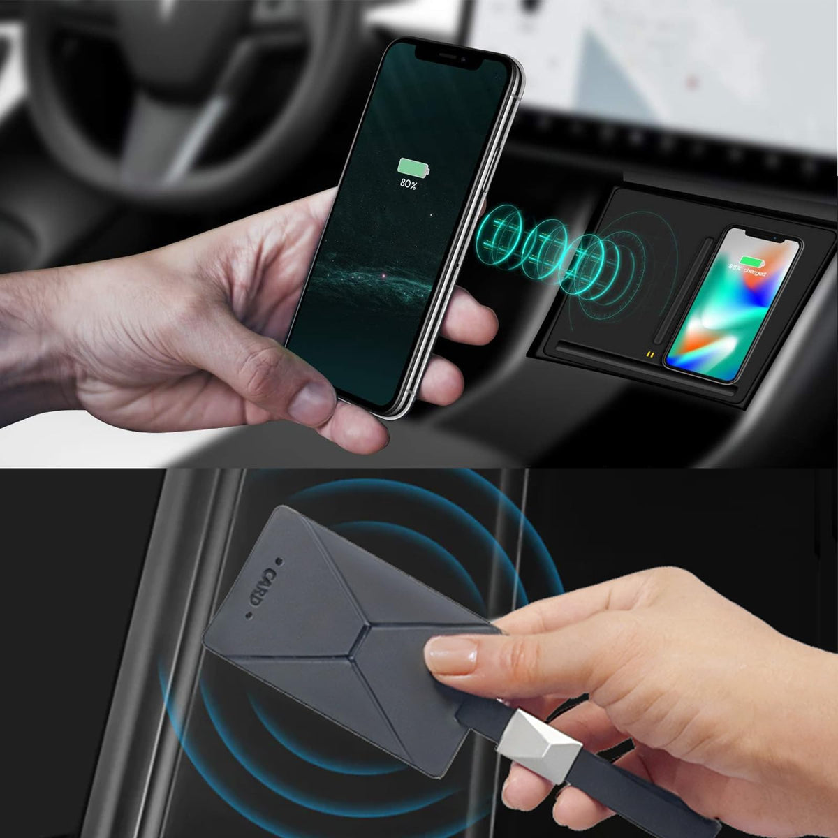 VXDAS Wireless Charger, Dual 10W QI Wireless Phone Charging Pad M3 Car Center Console for Tesla Model 3 Accessories Panel with 7pcs Custom Cup Mat Center Console Liner mat-Upgrade