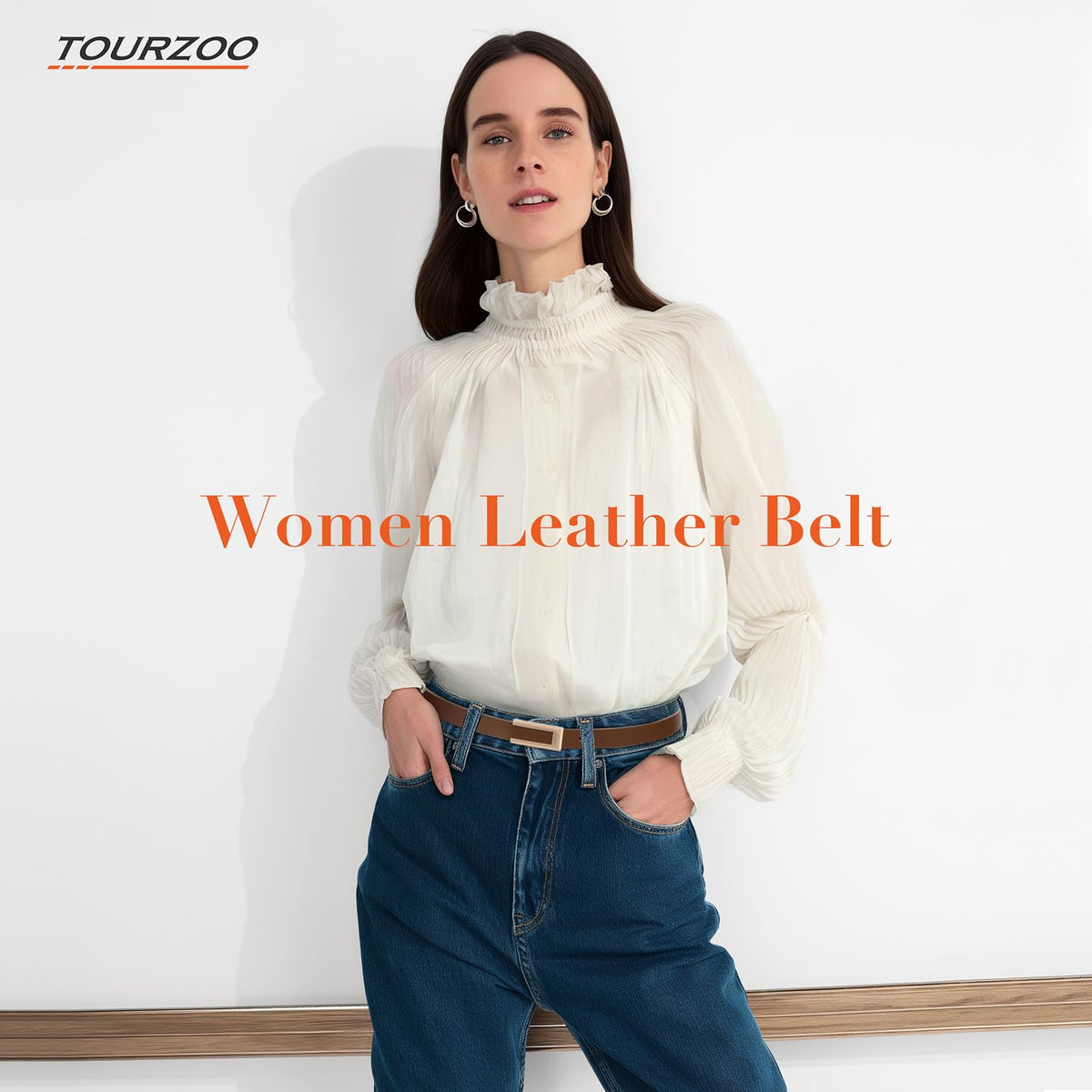 TOURZOO Genuine Leather Belts for Women Skinny Waist Belt for Dresses Jeans Pants with Gold Buckle