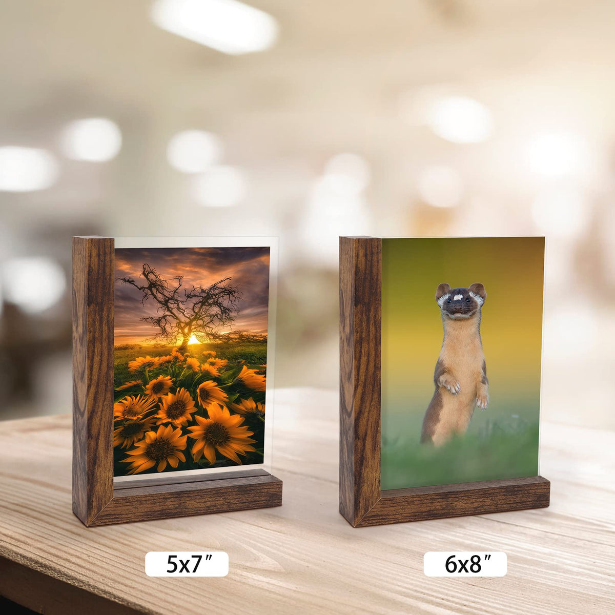 Lavezee 5x7 Picture Frames Set of 2, Double Sided Frame Display Holder with Rustic L Shaped Horizontal Vertical Stand for 5 by 7 Photo, Desktop or Tabletop Decor