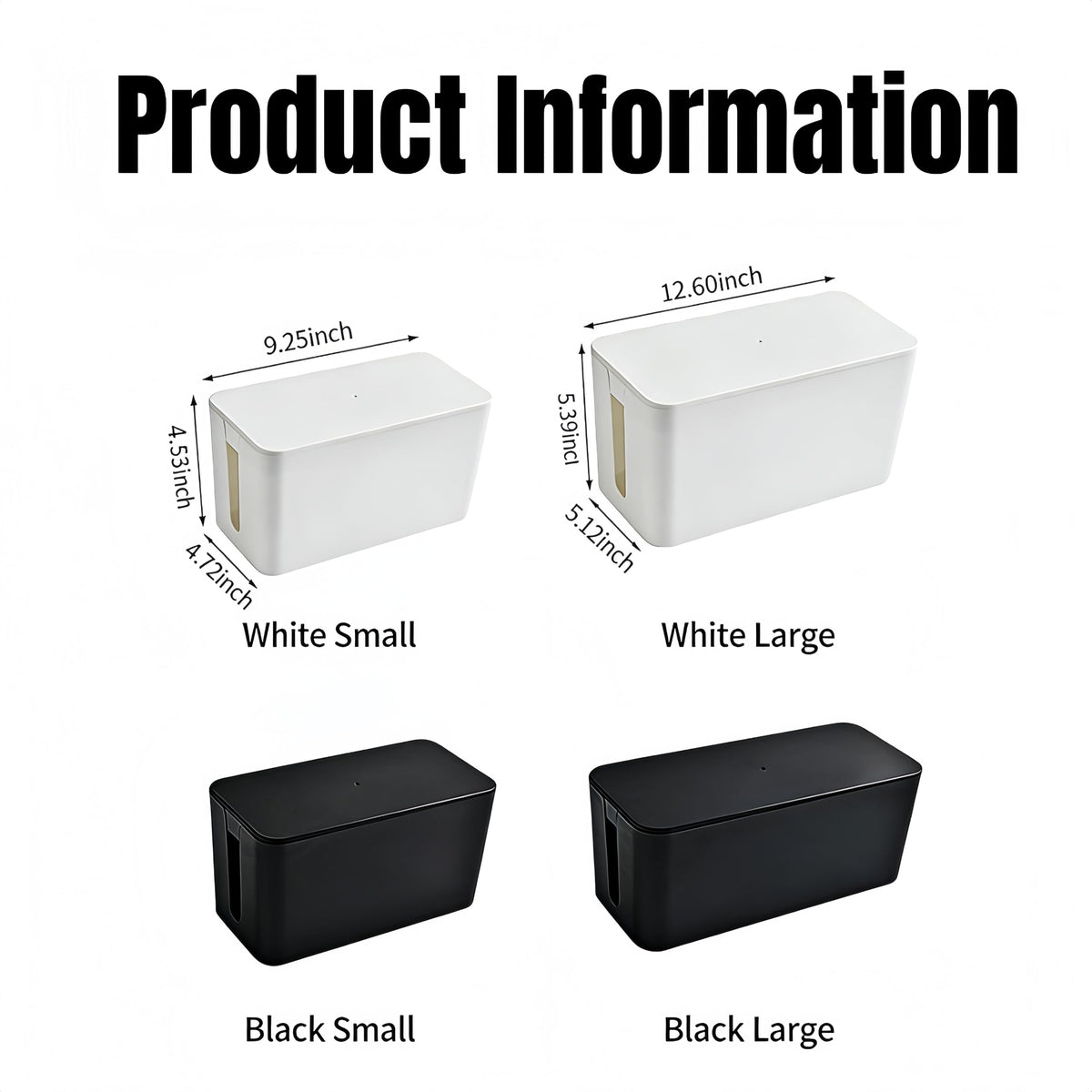 1 Large + 1 Small Cable Management Box Set – 2-Piece Cord Organizer Box, Home Office Desk Wire Storage & Cable Management Solution (Acryliclid lid/White)