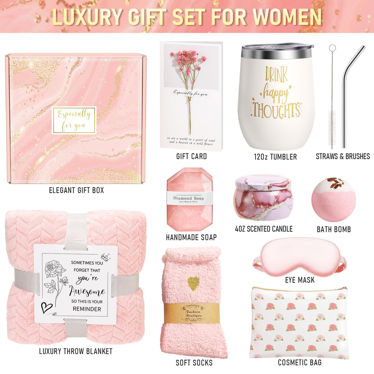 Mothers Day Birthday Gifts for Women Mom Grandma Wife Daughter Gift Basket, Birthday Gifts for Women Mom Wife Best Friend Sister Her, Relaxing Self Care Package Get Well Spa Gift Baskets for Woman