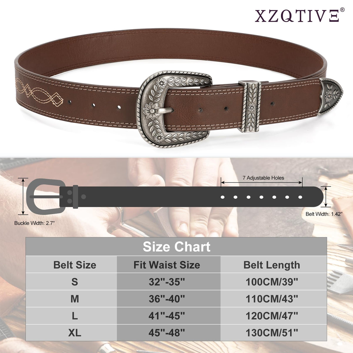 XZQTIVE Women Men Genuine Leather Belt Vintage Ladies Western Belt Engraved Tooled Leather Belt Cowboy Cowgirl Country Belt