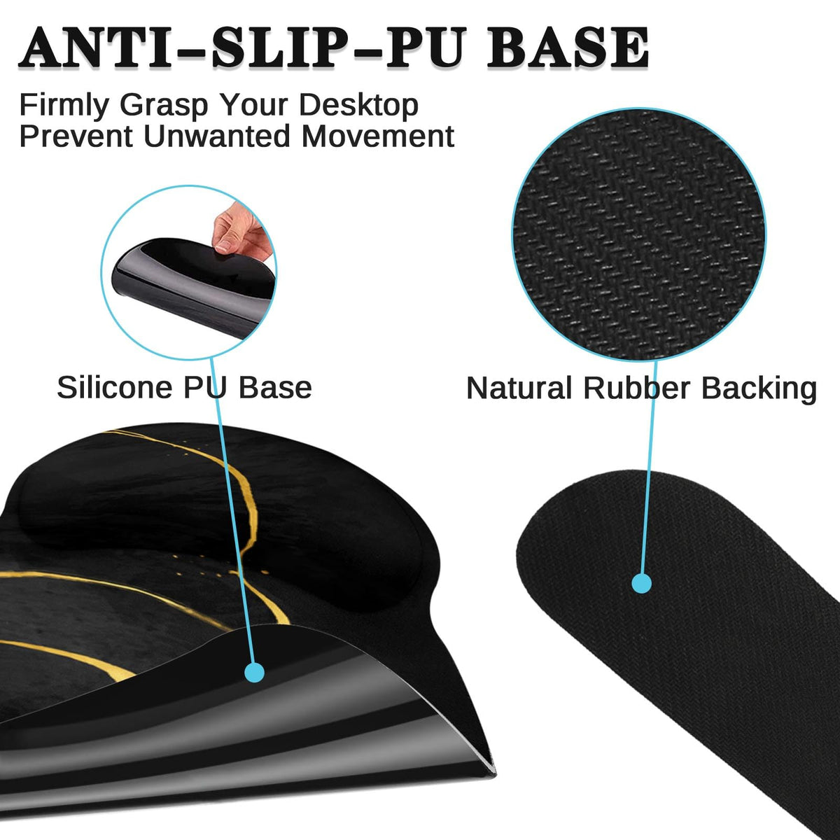 Britimes Black Gold Marble Keyboard Mouse Pad Set 4in1 Large Mousepad+Keyboard Wrist Rest+Mouse Wrist Rest+Coaster Ergonomic Design for Home Office Computer 35.4x15.7 inches
