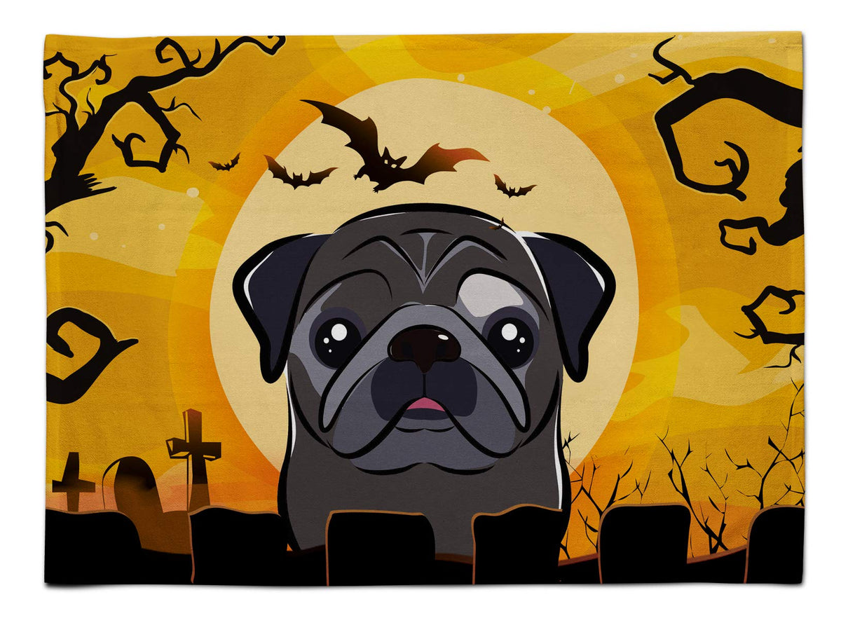Caroline's Treasures BB1821PLMT Halloween Black Pug Fabric Placemat Washable Placemat Dinner Table Decor No Ironing Linen Look