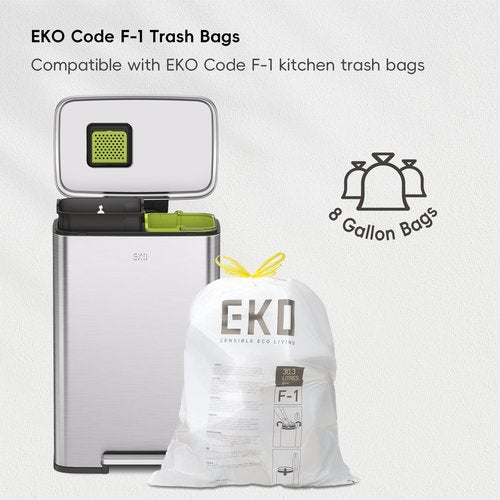 EKO Madison Brushed Stainless 25L+20L Dual Compartment Step Trash Can with Inner Liner, Recycling Bin, Soft-Close Lid, Fingerprint-Resistant Finish, and Durable Stainless Steel for Home and Office