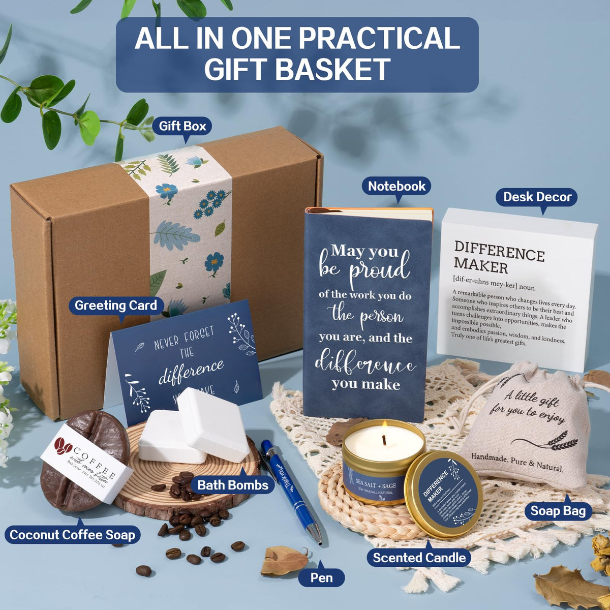 Administrative Professionals Day Gifts for Men, Employee Appreciation Gifts Bulk, Thank You Gift Box with Wooden Sign, Present for Coworkers, Teacher, Boss, Team, Mentor, Friend, Leader, Social Worker