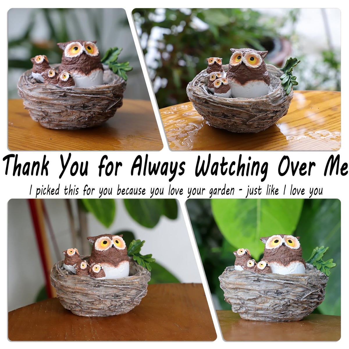 Resin Owl Family Nest Figurine, Cute Owl Garden Figurine Home Office Decor, Rustic Farmhouse Decor for Shelf - Thank You Gifts for Mom Grandma