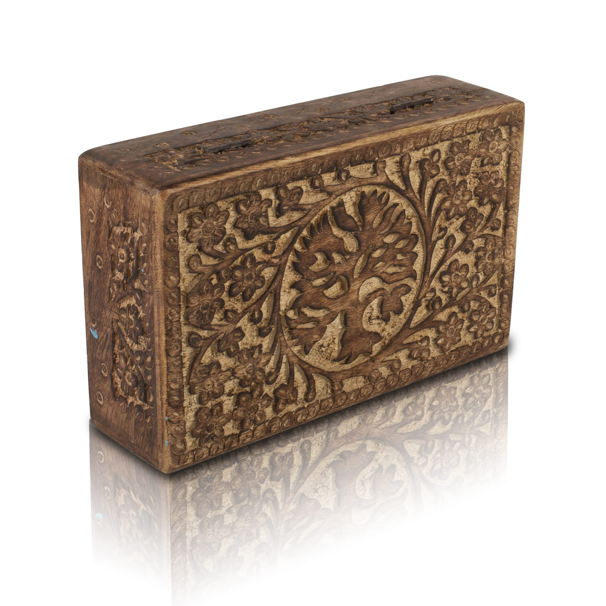 Great Birthday Gift Handmade Decorative Wooden Jewelry Box With Tree Of Life Carving Jewelry Organizer Keepsake Box Treasure Chest Trinket Holder Watch Box Storage Box Housewarming Gifts (Natural)