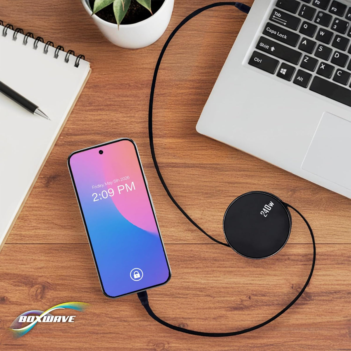BoxWave TIMMKOO Q5 MP3 (240W), 240W Cable Compatible with Player with Bluetooth and WiFi - PD miniSync Retractable PD