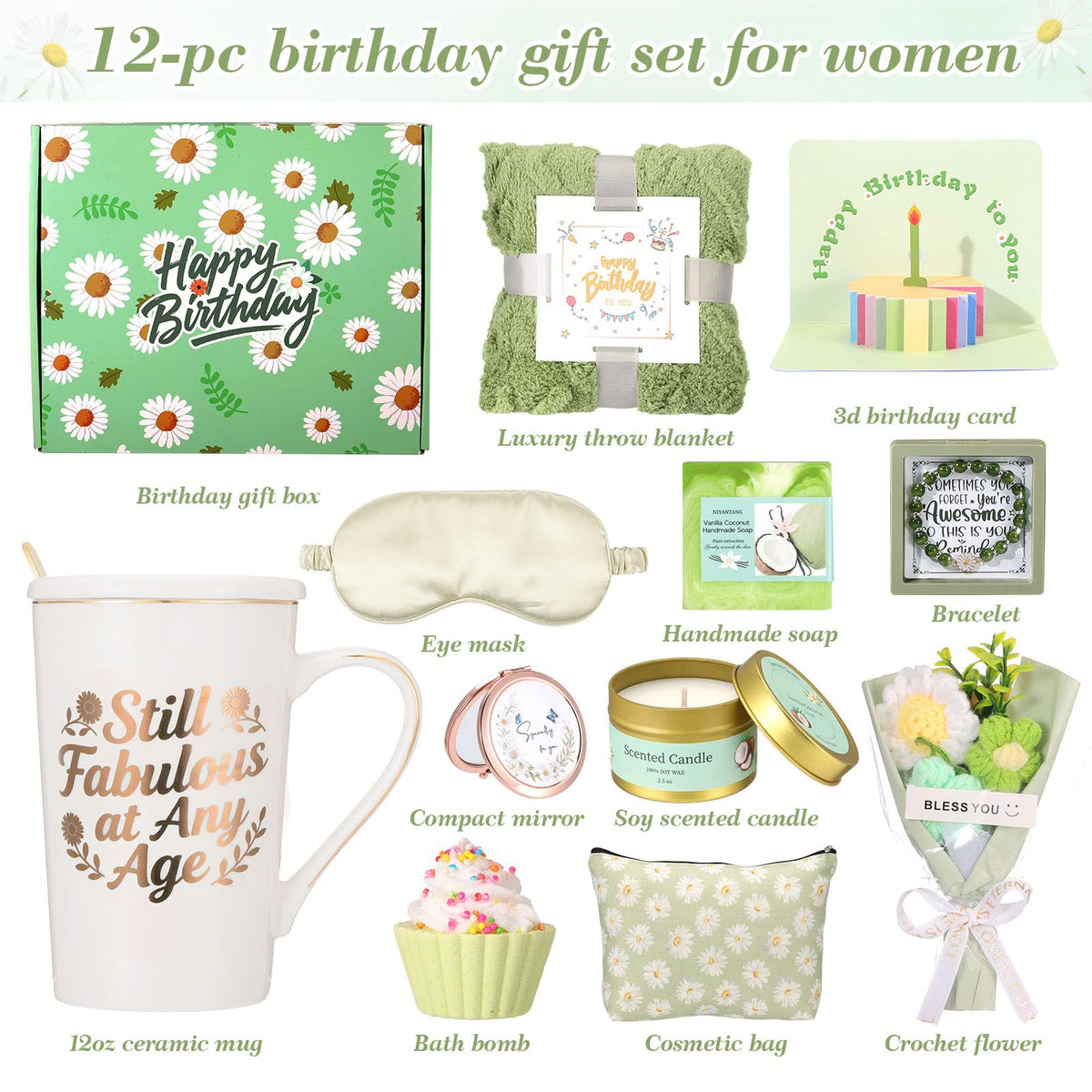 Mothers Day Gifts for Mom Daisy Birthday Gifts for Women Self Care Gift Happy Birthday Gift Baskets for Women Spa Birthday Box Care Package for Women Mom Wife Daughter Sister Girlfriend Best Friend
