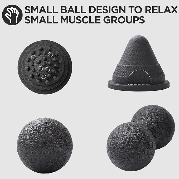 5 in 1 Foam Roller Set with Peanut Massage Ball, Curved Muscle Brush - Yoga Roller, Massage Ball, Trigger Point Triangle for Deep Tissue Relief (Black)