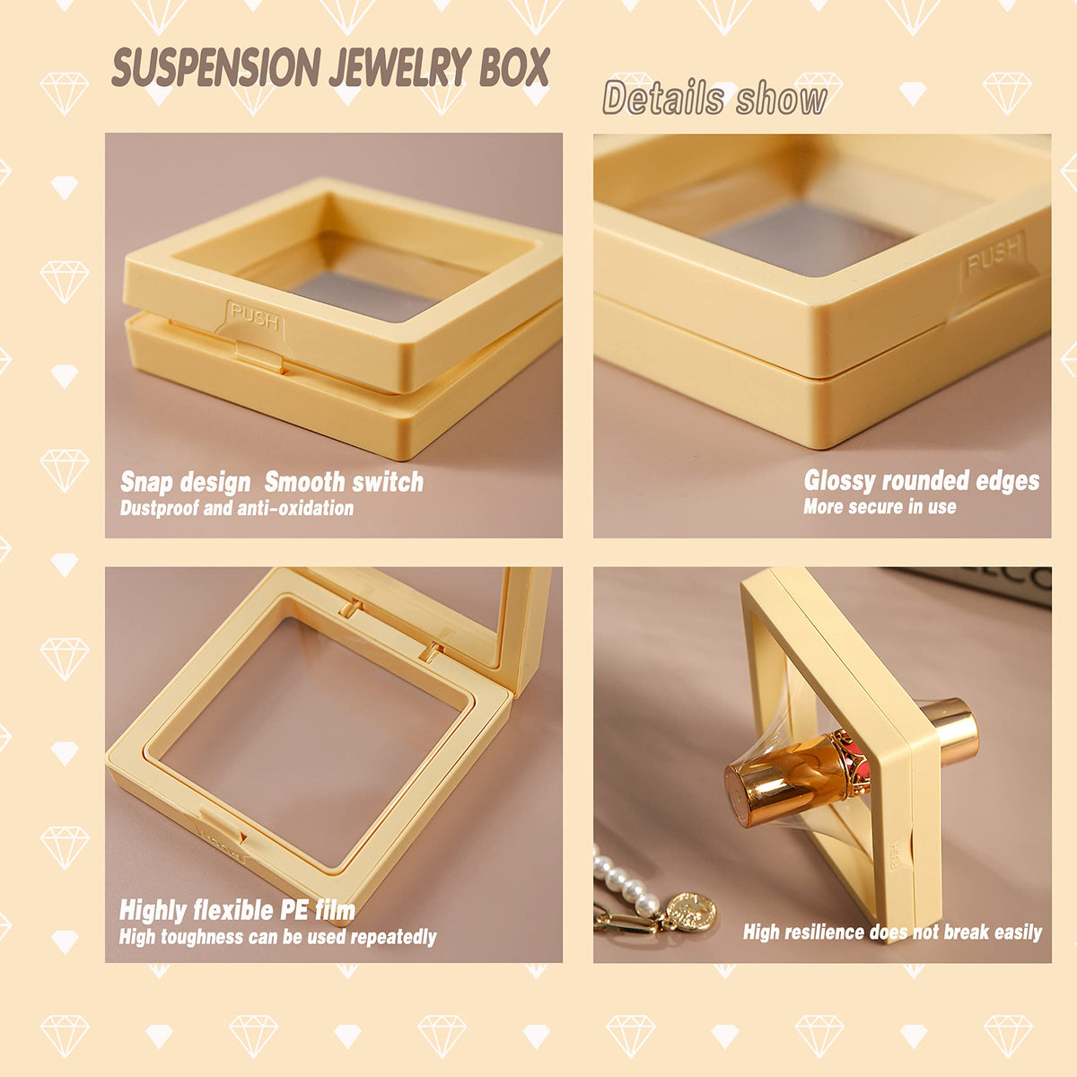 ITUTOO 12 PCS Packaging Box 3D Floating Frame Display Stand, Packaging Display Box, Transparent Window Jewelry Case, Jewelry Gift Box, Storage Case,PE Film Anti-oxidation (Off White)