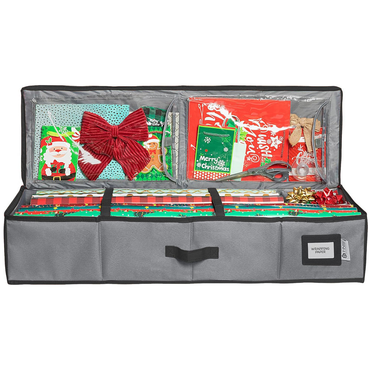 HOLDN’ STORAGE Premium Wrapping Paper Storage Container - Durable 600D Tear-Proof, Fits 27 Rolls Gift Wrap, Extra Pockets for Ribbons & Bows, Underbed Storage - Ideal for Holiday Christmas, Gray