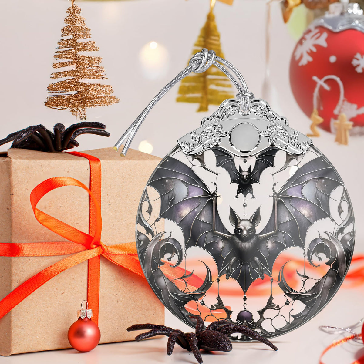 Stained Glass Suncatcher Ornament - Bat Christmas Decorations - Christmas Ornaments for Tree - Holiday Present Ideas - Gift Exchange