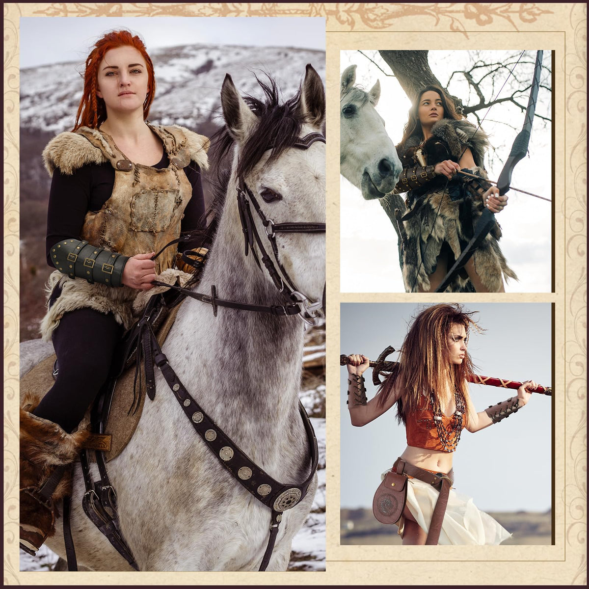 Berenlu 3 PCS Renaissance Accessories, Viking Renaissance Belt Medieval Vintage Belt Pouch and Leather Bracers, Enhance Your Halloween Renaissance Cosplay with Medieval Accessories (Brown)