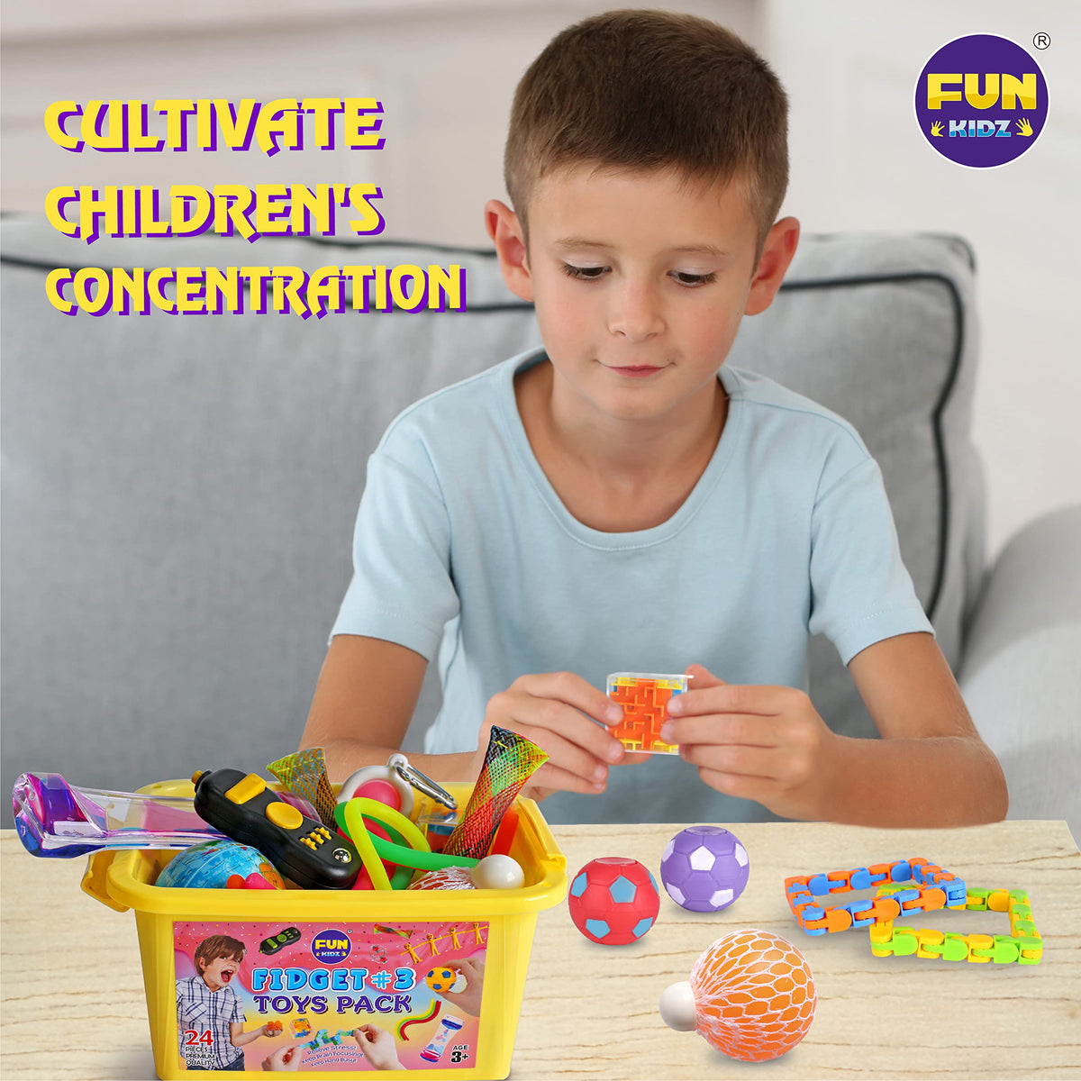Gift Fidget Box Toys Pack for Kids 3-12, FunKidz Sensory Toys for Boys Girls Age 7-12 Autistic Children in Mystery Storage Portable Box