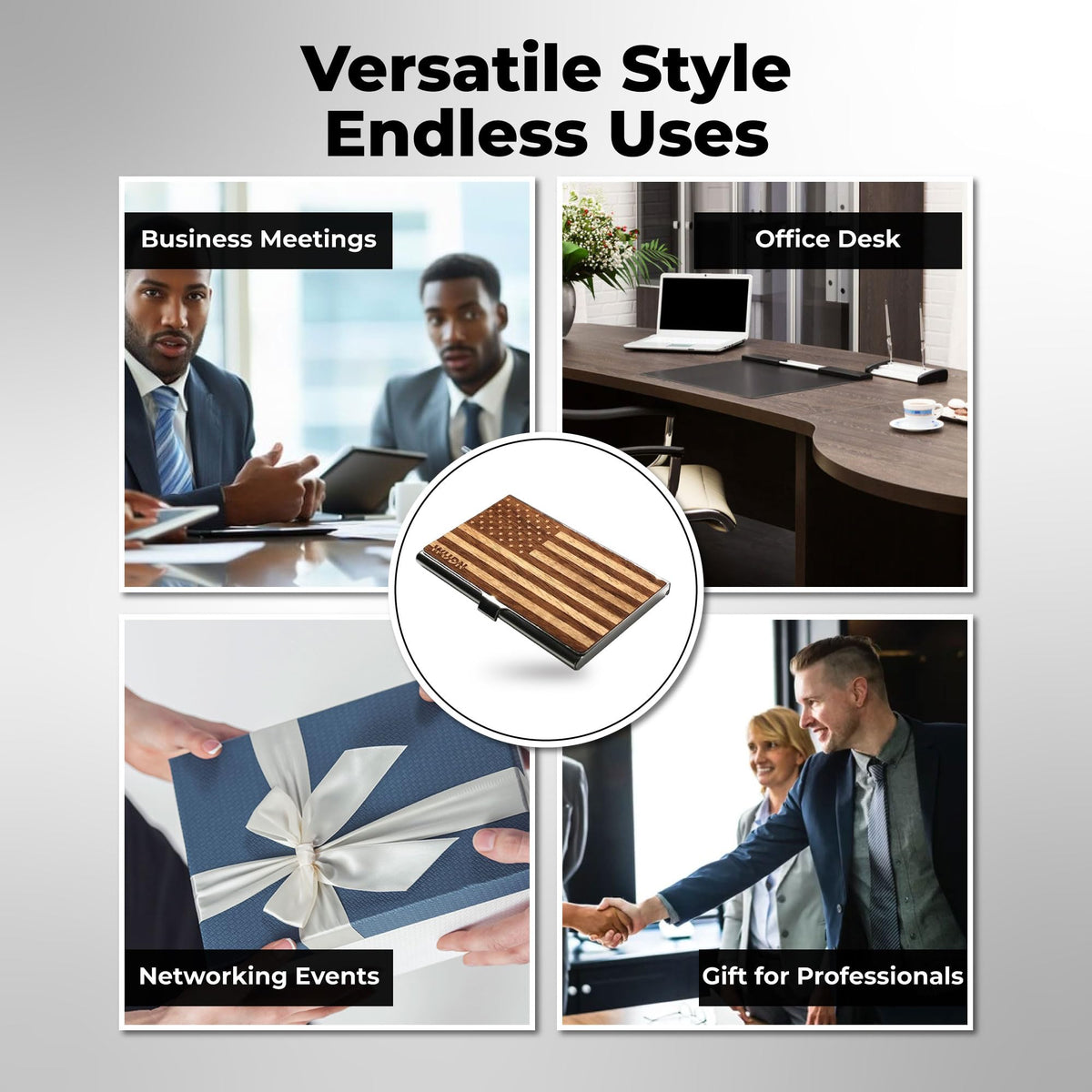 WUDN Handcrafted Business Card Holder Wallet For Men and Women | Holds Up to 20-25 B-Cards or 8-10 Credit Cards | Wooden & Stainless Business Card Case with Buckle Closure, Made in Idaho, USA.