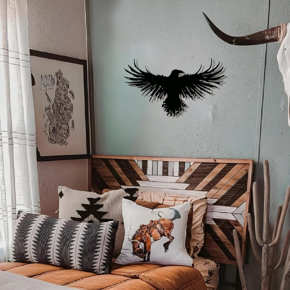 3D Metal Viking Raven Wall Art - Unique Black Crow Decor with Norse Mythology Gothic Waterproof Sculpture for Indoor Outdoor Living Room, Bedroom, Garden Home Decor