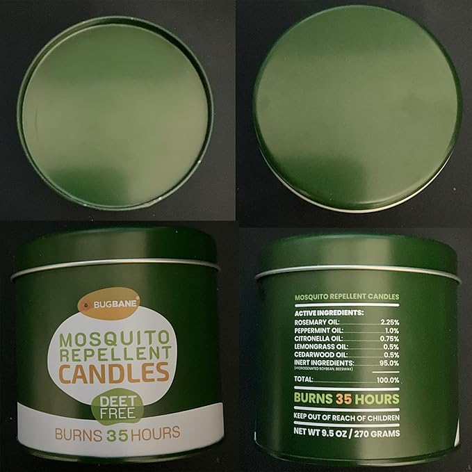 2 Mosquito Candles for Outside. Citronella Candles Outdoor Large. DEET Free with 5 Natural Essential Oils. Insect Fly Bug Candle Repellent Outdoor. Mosquito Repellent Candle Indoor Home Patio Camping