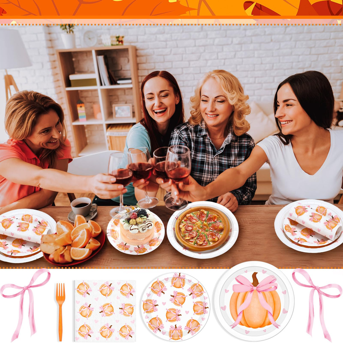 Havawish 96 Pcs Thanksgiving Party Decoration Friendsgiving Pink Bow Pumpkin Paper Plates Pink Baby Shower Party Supply for 24 Guest Coquette Birthday Wedding Tableware A Little Pumpkin Is on the Way