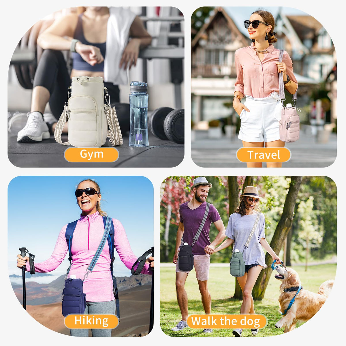 Lexiyat Water Bottle Bag 40 oz Crossbody Water Bottle Holder for Walking Hiking Insulated Compartment Carrier Purse with Adjustable Strap Blue