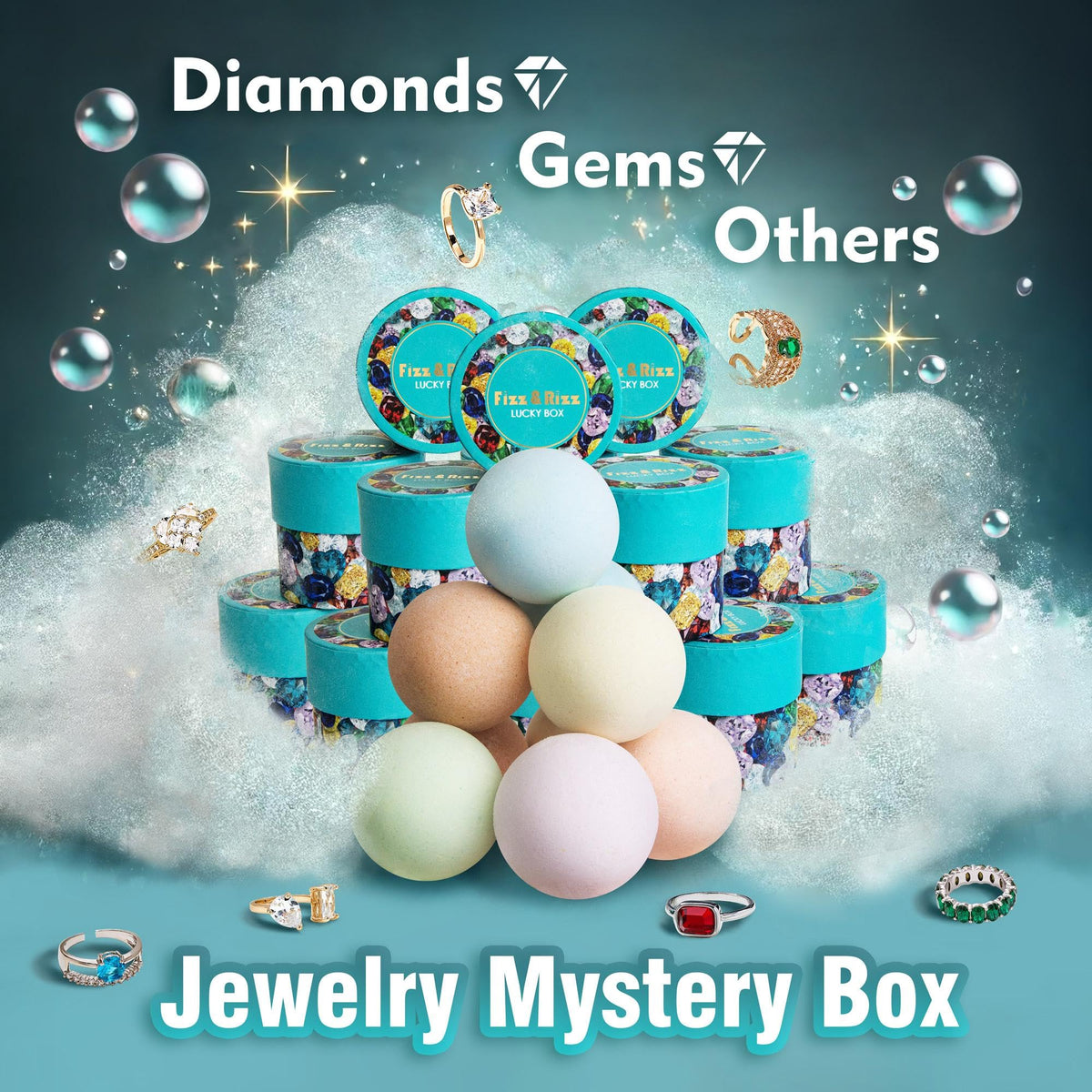 Fizz & Rizz Jewelry Mystery Bath Bomb:Surprise Rings,Necklaces, Earrings,Bracelets and Chance to Reveal High-Value Jewelry 1 Piece Bath Bomb Perfect Gifts for Various Occasions