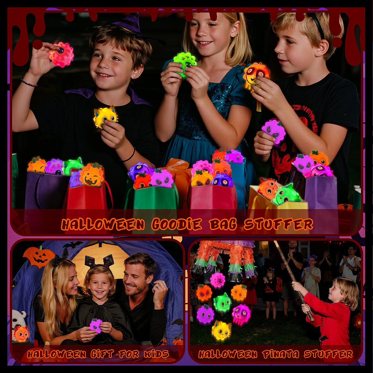 24PCS Light Up Halloween Pop Ball Toys, Halloween Party Favors Gifts for Kids, Trick or Treat Toys for Kids, Halloween Goodie Bag Stuffers,Classroom Prizes