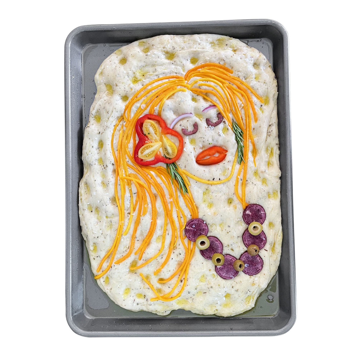 Global Grub Focaccia Bread Art Kit for Kids, Teens, Adults - Fun DIY Professional Bread Baking Kit Comes with Bread Flour, Food Tweezers for Decorating, Art Gallery and Step by Step Instructions